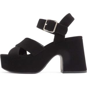 Soda “SYREN” ~ Women Open Round Toe Crisscross Band Ankle Strap Buckle High Heel Notch Wedge Sandal(Black Nubuck)