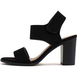 Soda Wait-A ~ Women Open Round Toe Chunky Heel Ankle Strap High Heel Dress Sandals(Black Nubuck)