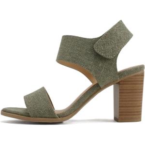 Soda Wait-A ~ Women Open Round Toe Chunky Heel Ankle Strap High Heel Dress Sandals(Canvas Khaki)