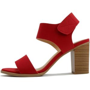Soda Wait-A ~ Women Open Round Toe Chunky Heel Ankle Strap High Heel Dress Sandals(Lipstick)