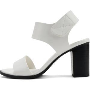 Soda Wait-A ~ Women Open Round Toe Chunky Heel Ankle Strap High Heel Dress Sandals(White/Black Pu)