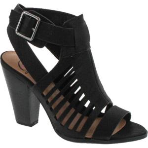 Soda Yummy ~ Gladiator Cutout Stacked Heel Sandal Shoes with Adjustable Ankle Buckle(Black Nub)