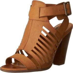 Soda Yummy ~ Gladiator Cutout Stacked Heel Sandal Shoes with Adjustable Ankle Buckle(Tan Pu)