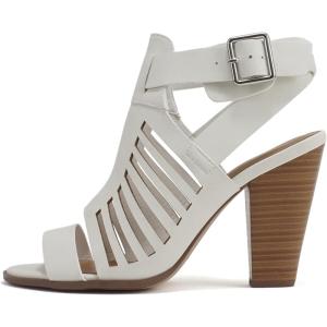 Soda Yummy ~ Gladiator Cutout Stacked Heel Sandal Shoes with Adjustable Ankle Buckle(White Nubuck)