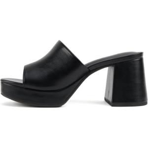 Soda “Zafer” ~ Women Square Toe Single Band Upper Medium Heel Platform Slide Sandal(Black Pu)