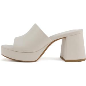 Soda “Zafer” ~ Women Square Toe Single Band Upper Medium Heel Platform Slide Sandal(Bone Pu)