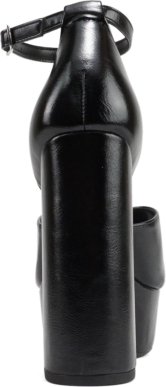imageSoda ATOMIC  Women Open Round Toe Crisscross Band Closed Back Counter Platform High Heel Sandal with Adjustable Ankle StrapBlack Pu