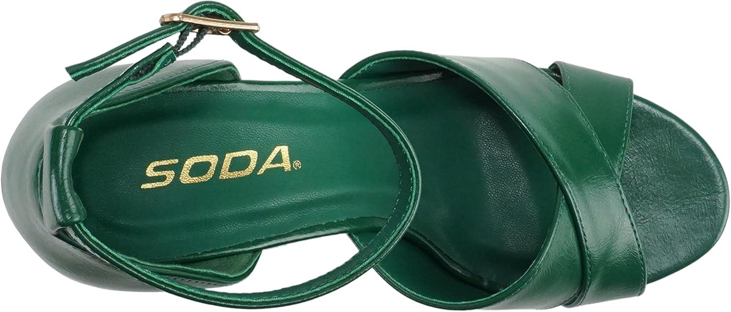 imageSoda ATOMIC  Women Open Round Toe Crisscross Band Closed Back Counter Platform High Heel Sandal with Adjustable Ankle StrapGreen Pu