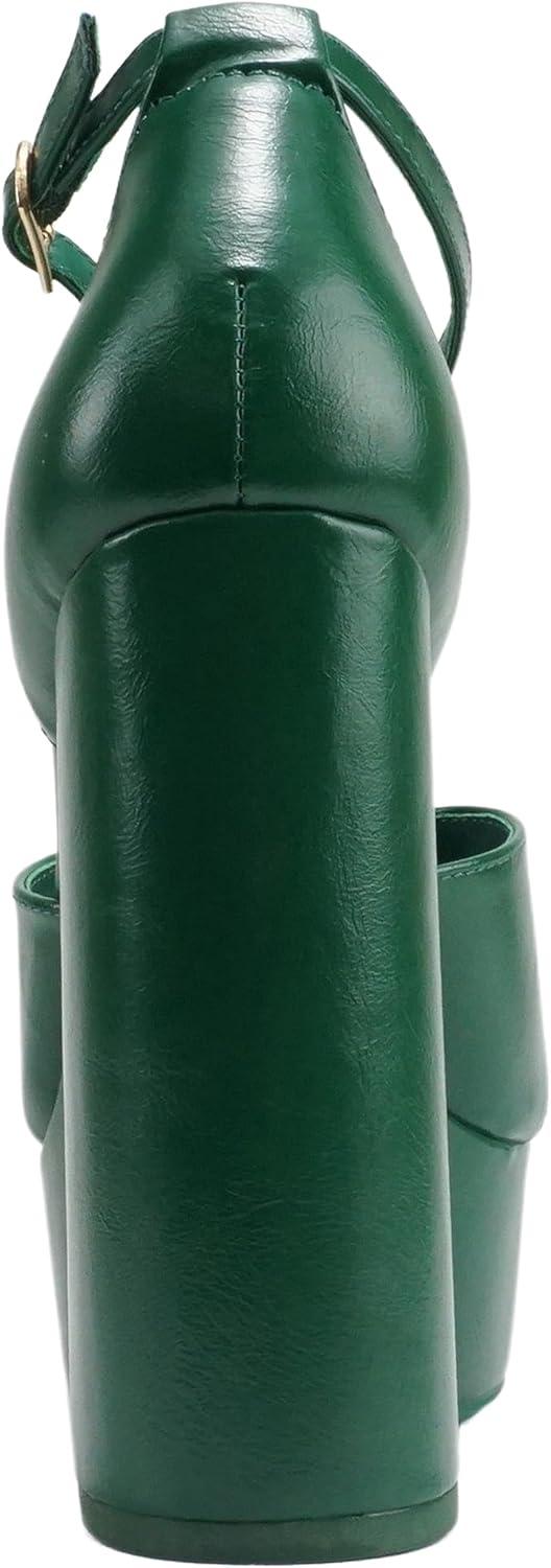 imageSoda ATOMIC  Women Open Round Toe Crisscross Band Closed Back Counter Platform High Heel Sandal with Adjustable Ankle StrapGreen Pu