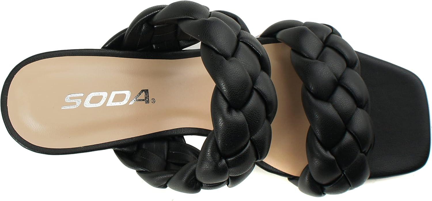 imageSoda BUGGY  Women Double Braided Straps Casual Open Square Toe Fashion Slide Block Heel SandalBlack Pu