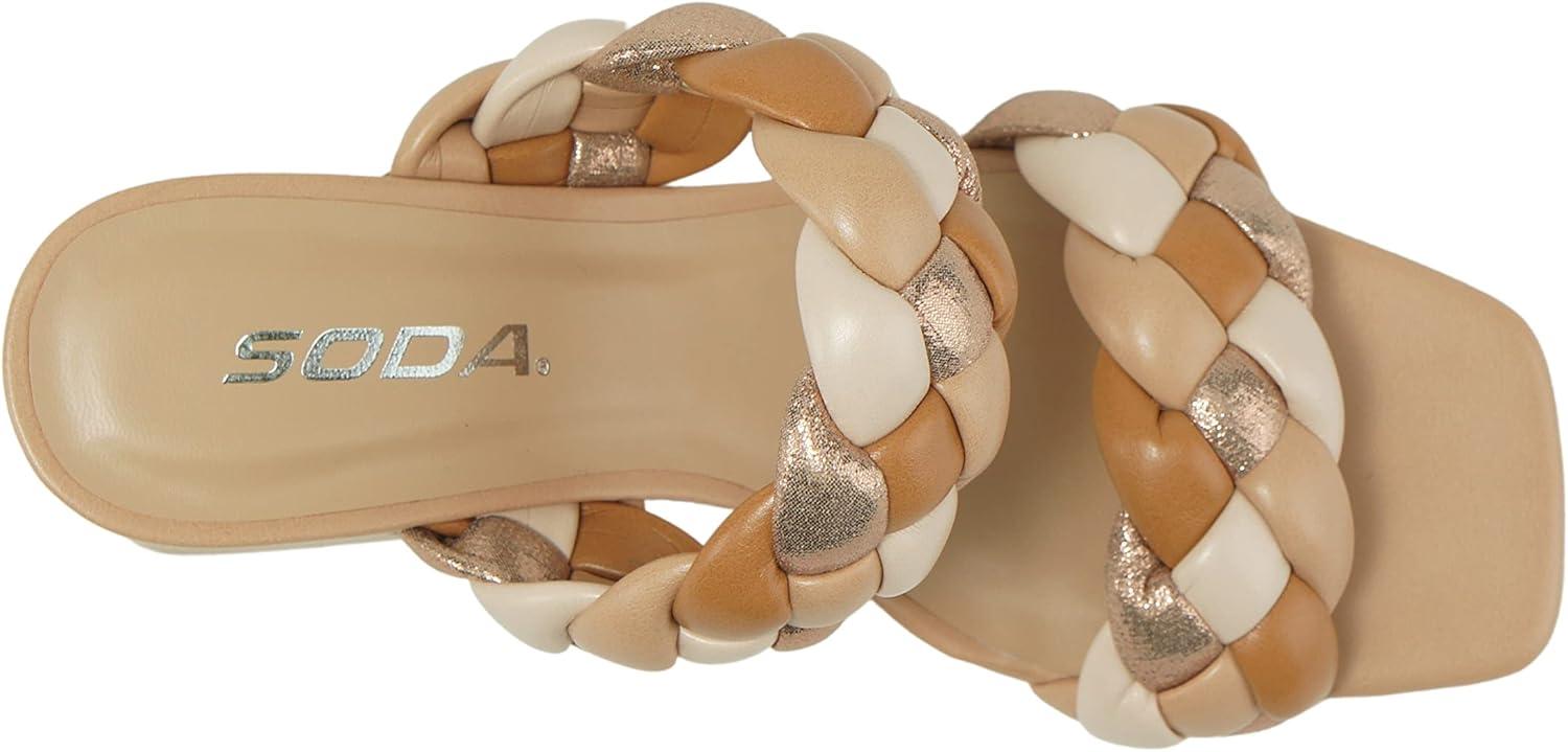 imageSoda BUGGY  Women Double Braided Straps Casual Open Square Toe Fashion Slide Block Heel SandalDk Nude Multi