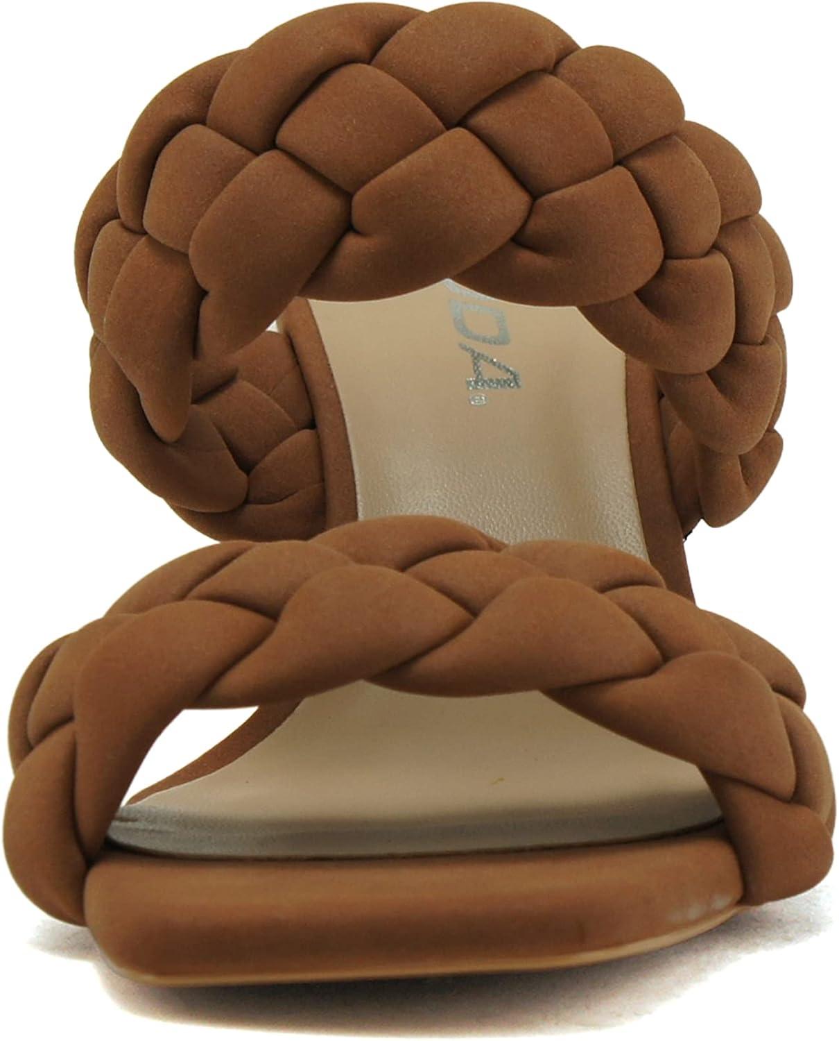 imageSoda BUGGY  Women Double Braided Straps Casual Open Square Toe Fashion Slide Block Heel SandalLt Cognac