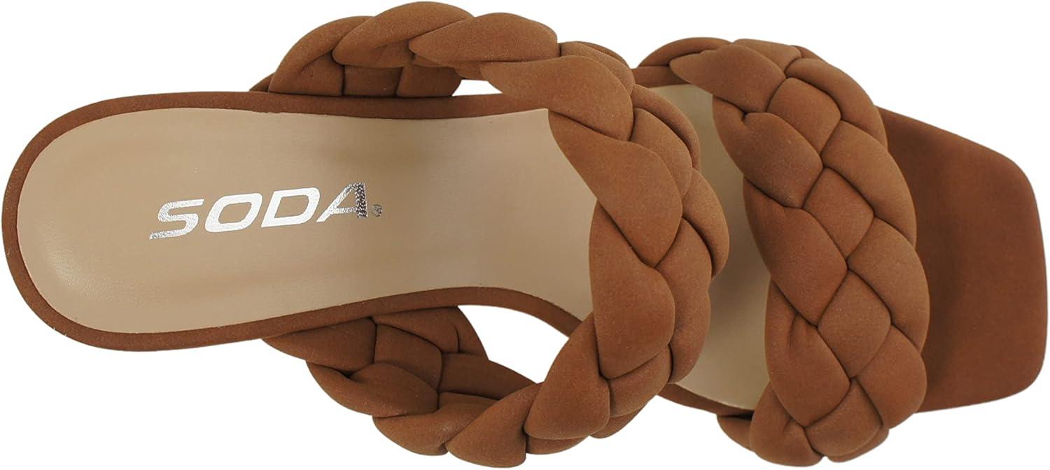 imageSoda BUGGY  Women Double Braided Straps Casual Open Square Toe Fashion Slide Block Heel SandalLt Cognac