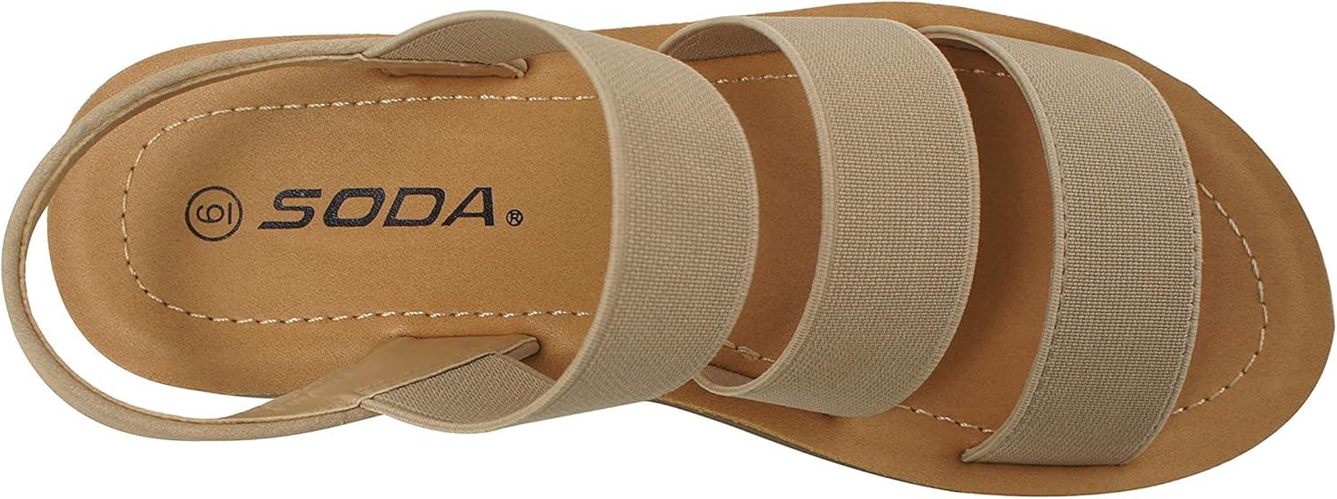 imageSoda BUTTON  Women Slip On Casual Open Toe Three Elastic Bands with Ankle Strap Fashion Gladiator SandalWheat