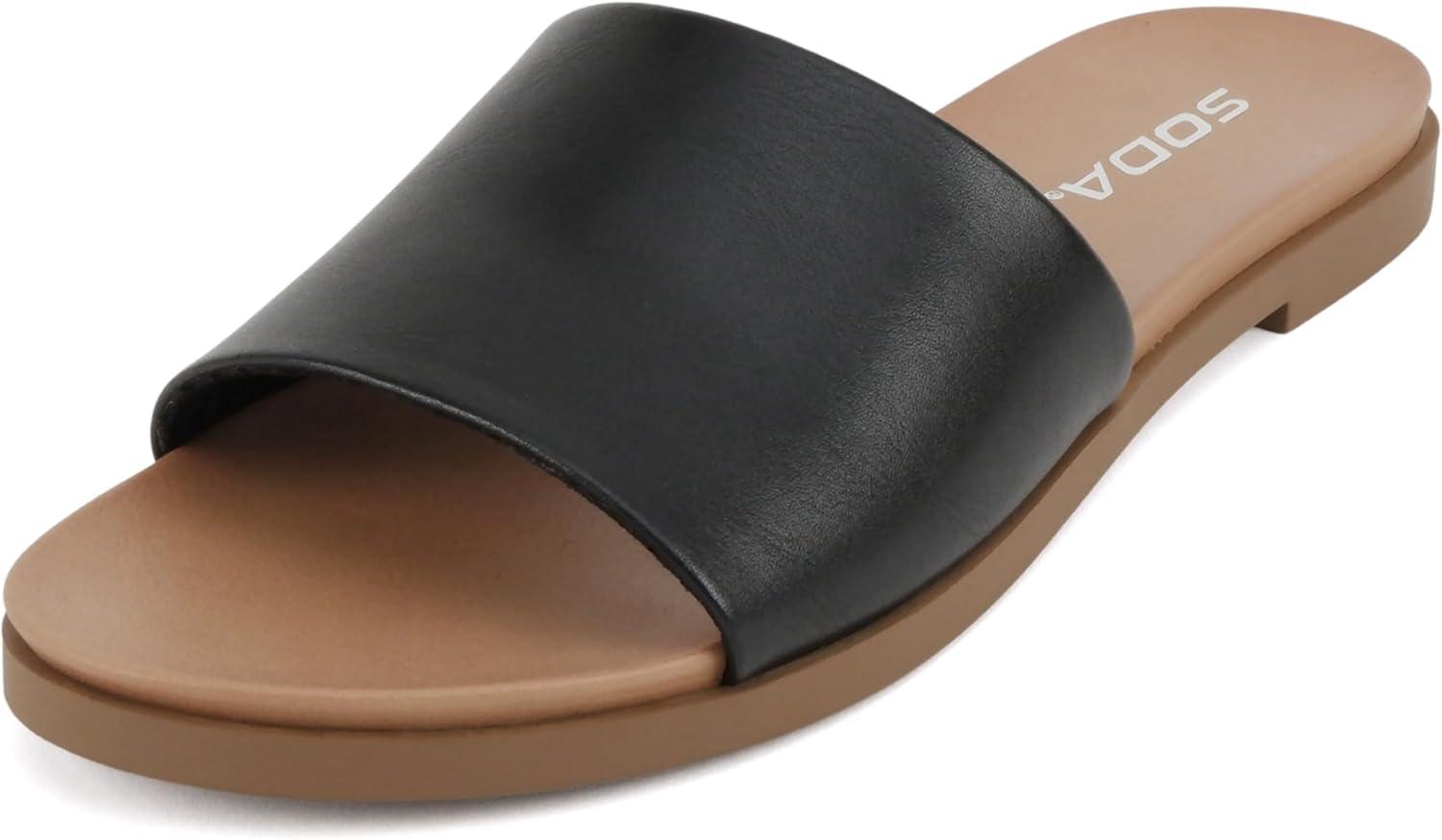 imageSoda Board  Women Open Round Toe Single Band Slide SandalBlack Pu