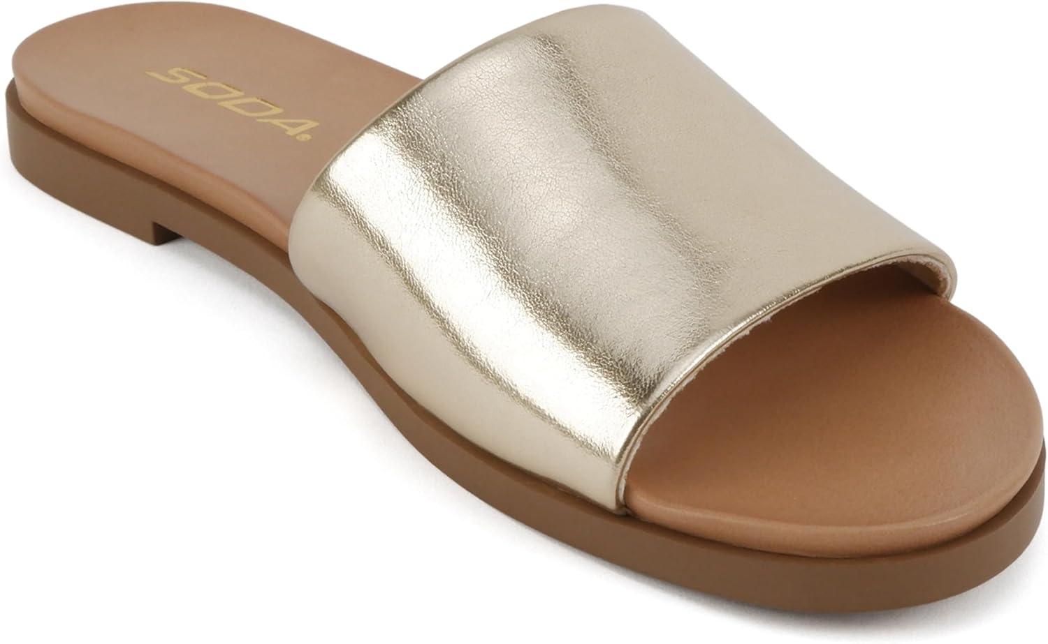 imageSoda Board  Women Open Round Toe Single Band Slide SandalGold