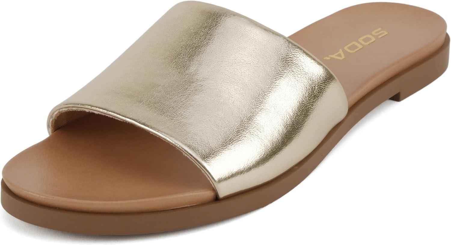 imageSoda Board  Women Open Round Toe Single Band Slide SandalGold
