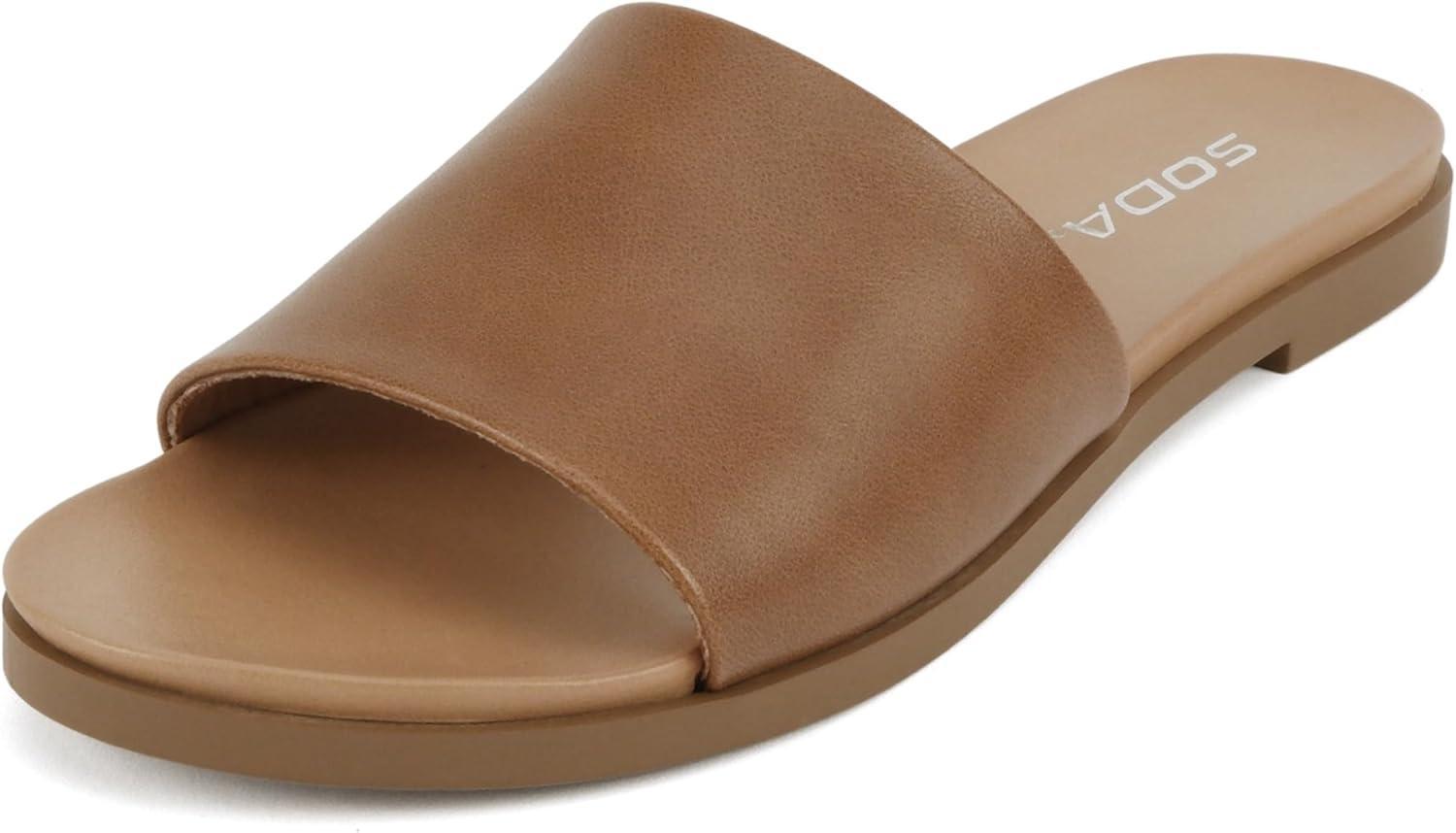 imageSoda Board  Women Open Round Toe Single Band Slide SandalLight Tan Pu