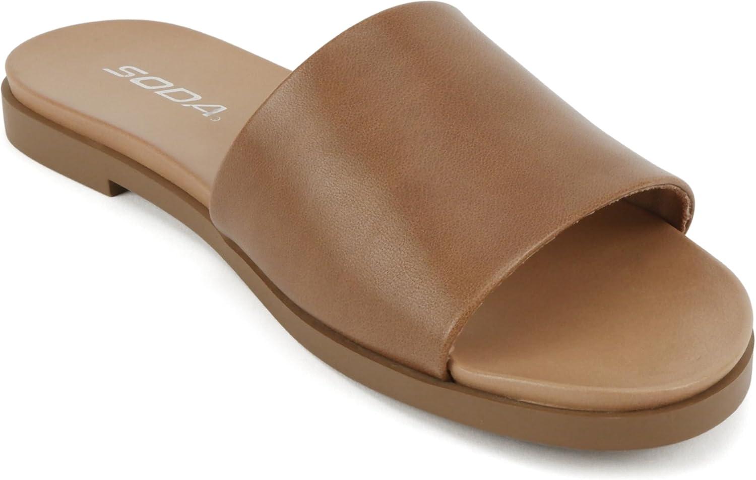 imageSoda Board  Women Open Round Toe Single Band Slide SandalLight Tan Pu