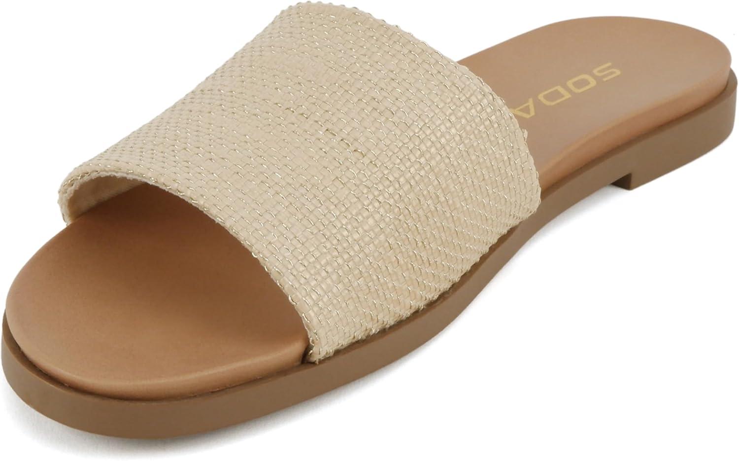 imageSoda Board  Women Open Round Toe Single Band Slide SandalNatural Raffia
