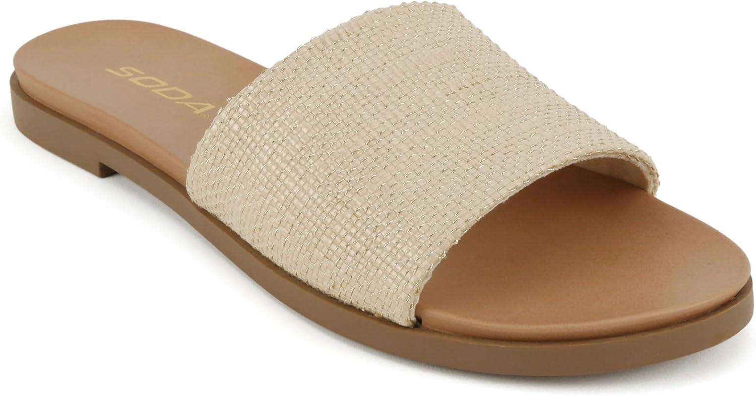 imageSoda Board  Women Open Round Toe Single Band Slide SandalNatural Raffia
