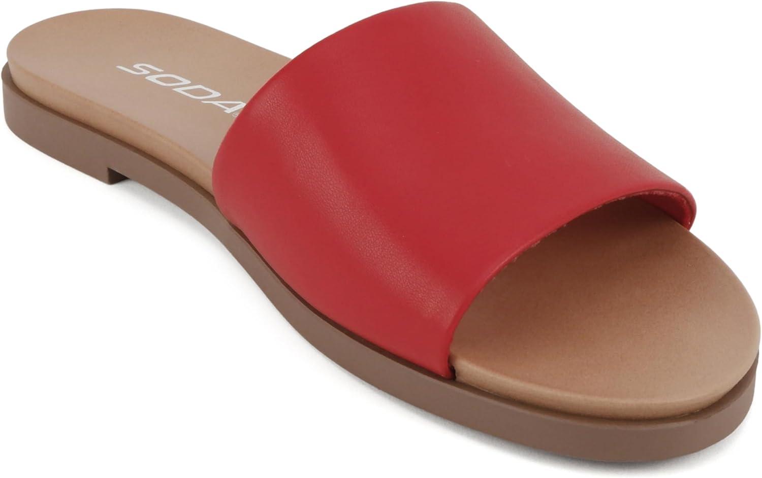 imageSoda Board  Women Open Round Toe Single Band Slide SandalRed Pu