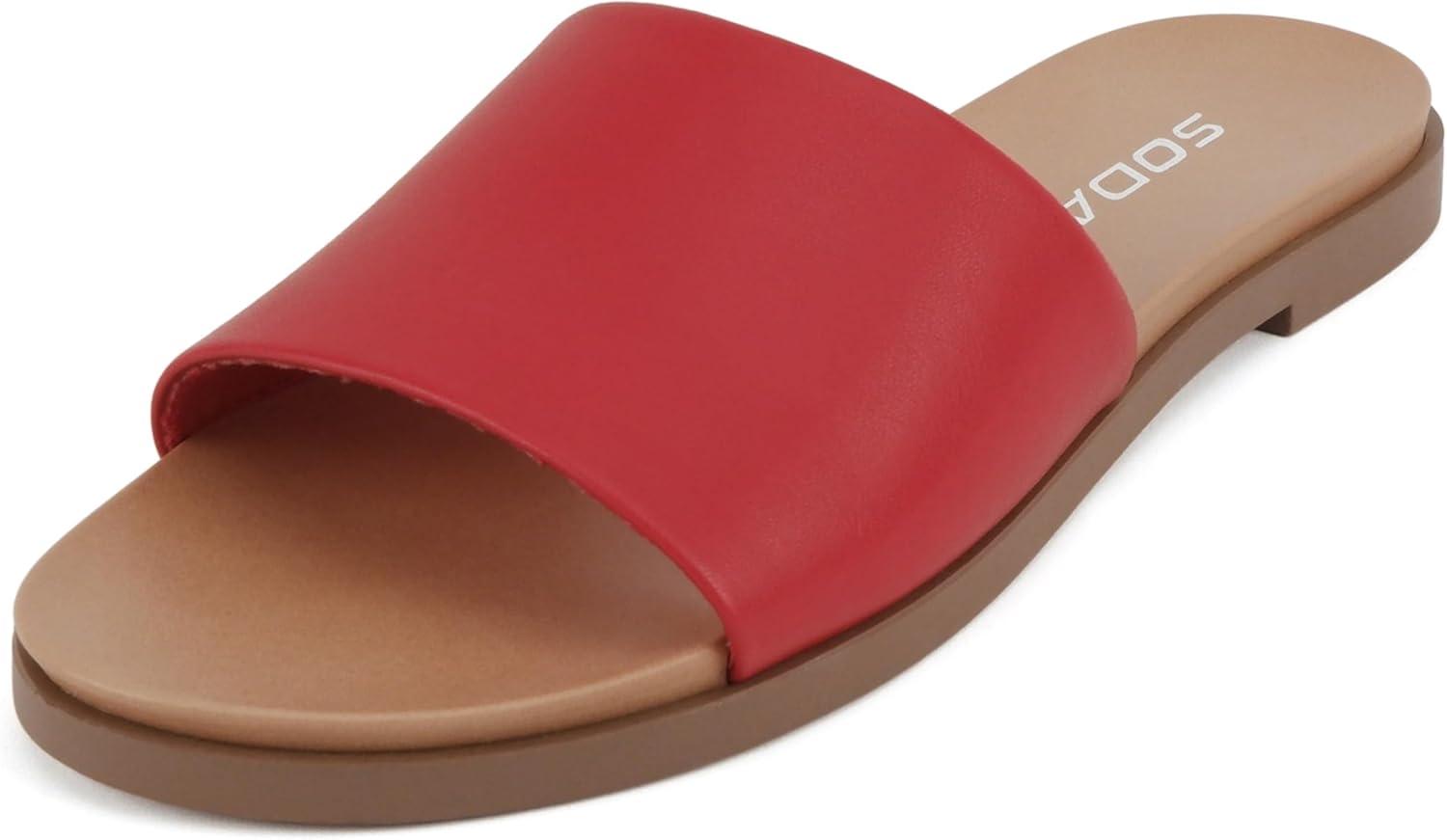 imageSoda Board  Women Open Round Toe Single Band Slide SandalRed Pu