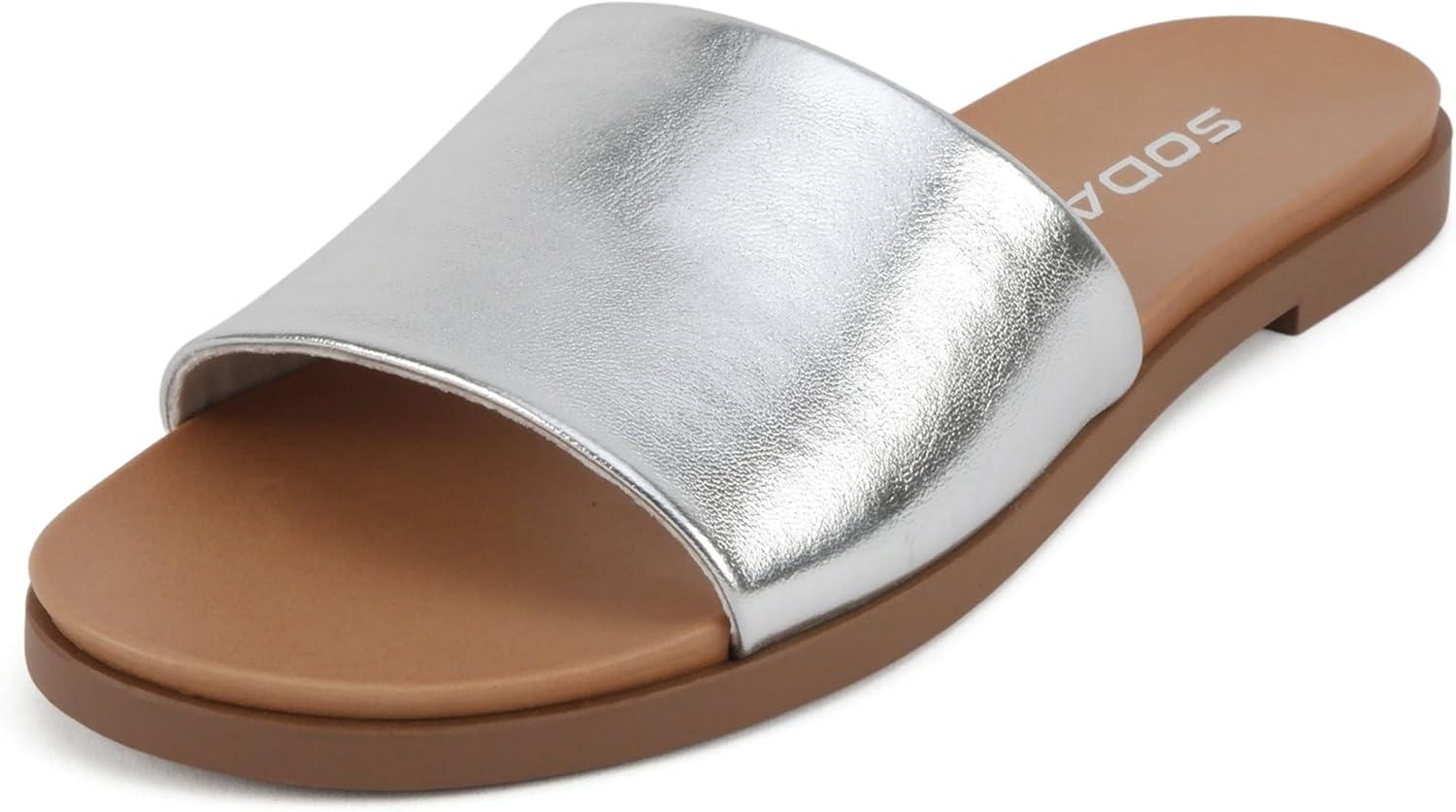 imageSoda Board  Women Open Round Toe Single Band Slide SandalSilver