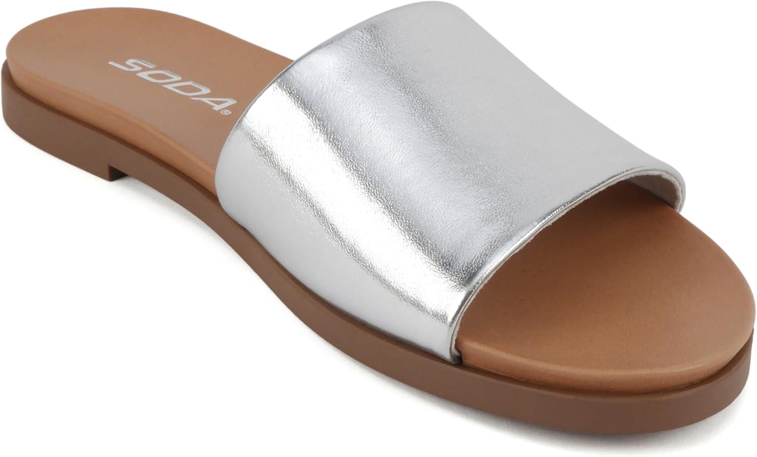 imageSoda Board  Women Open Round Toe Single Band Slide SandalSilver