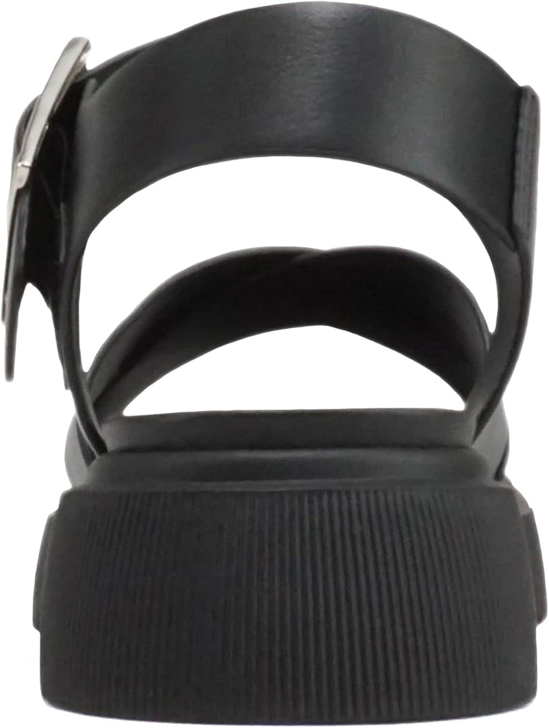 imageSoda Carter  Women Open Round Toe Crisscross Upper Lug Sole Platform Sandal with Adjustable Ankle StrapAll Black