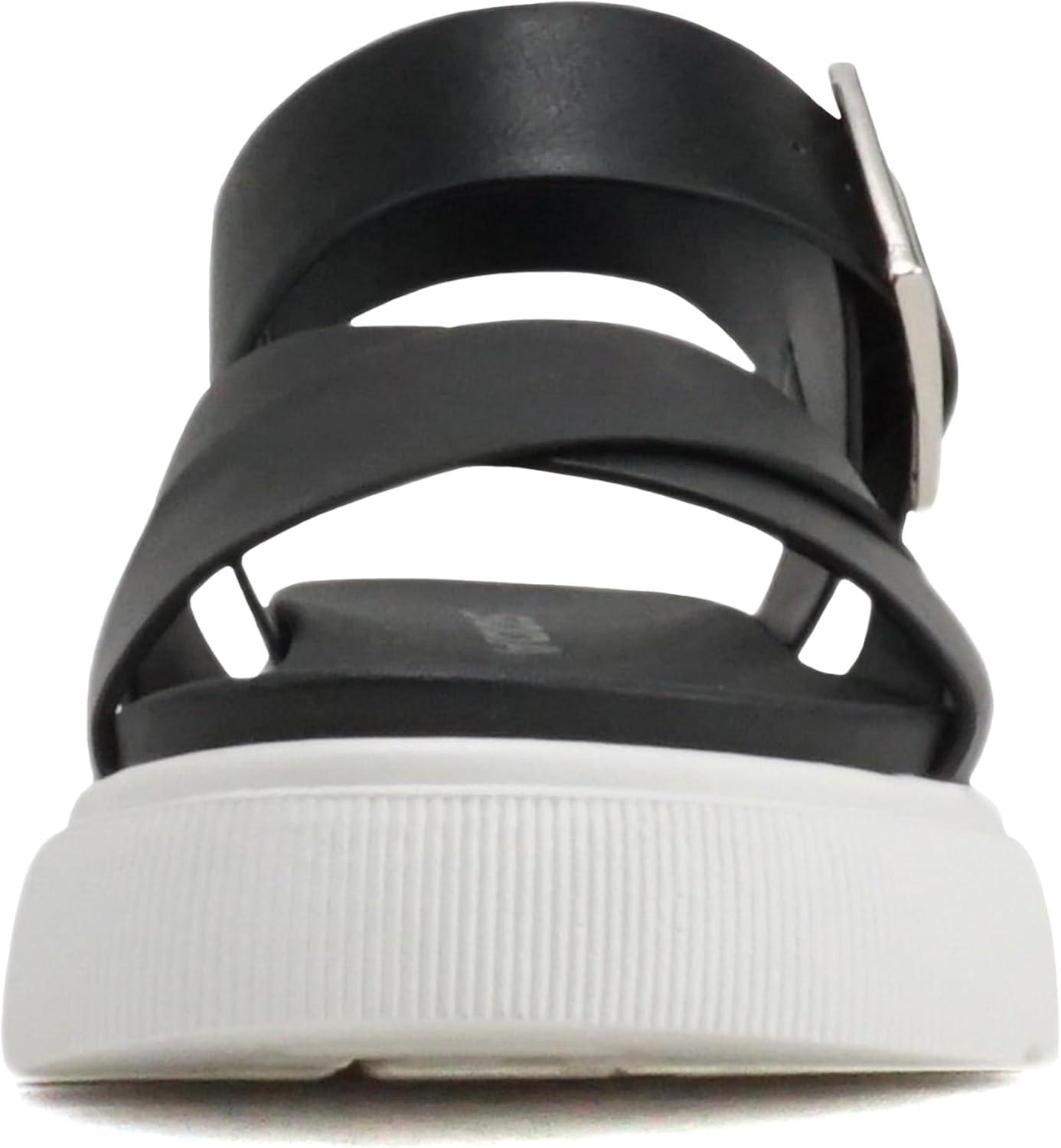 imageSoda Carter  Women Open Round Toe Crisscross Upper Lug Sole Platform Sandal with Adjustable Ankle StrapBlack Pu