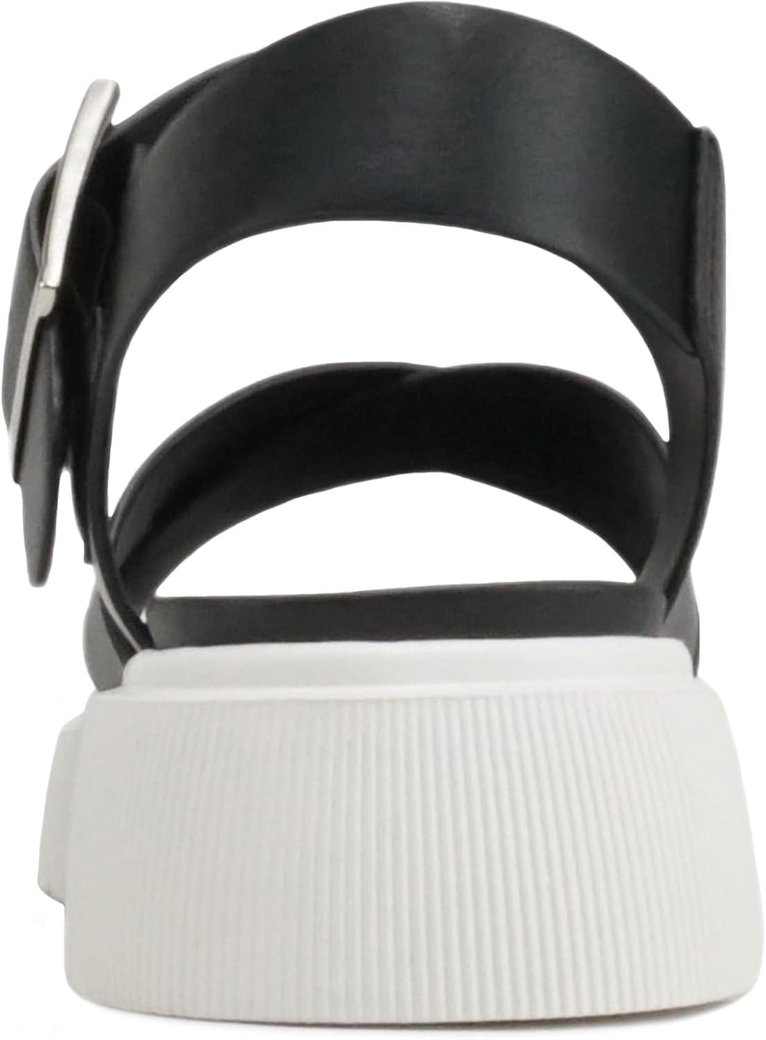 imageSoda Carter  Women Open Round Toe Crisscross Upper Lug Sole Platform Sandal with Adjustable Ankle StrapBlack Pu