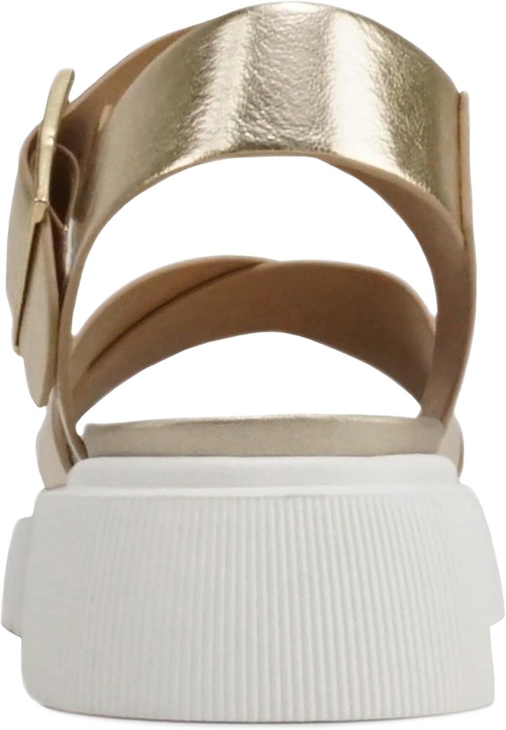 imageSoda Carter  Women Open Round Toe Crisscross Upper Lug Sole Platform Sandal with Adjustable Ankle StrapGold
