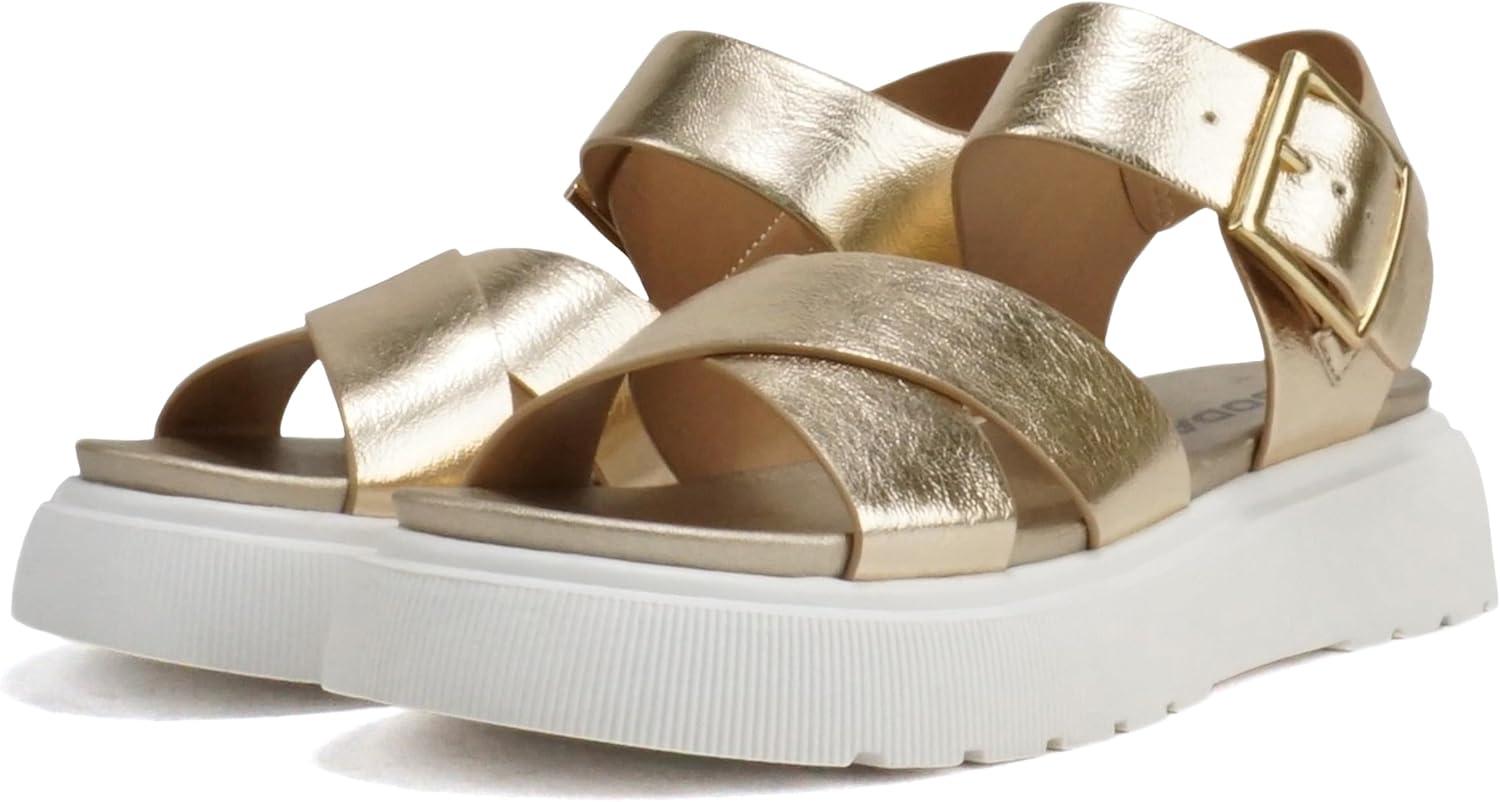imageSoda Carter  Women Open Round Toe Crisscross Upper Lug Sole Platform Sandal with Adjustable Ankle StrapGold