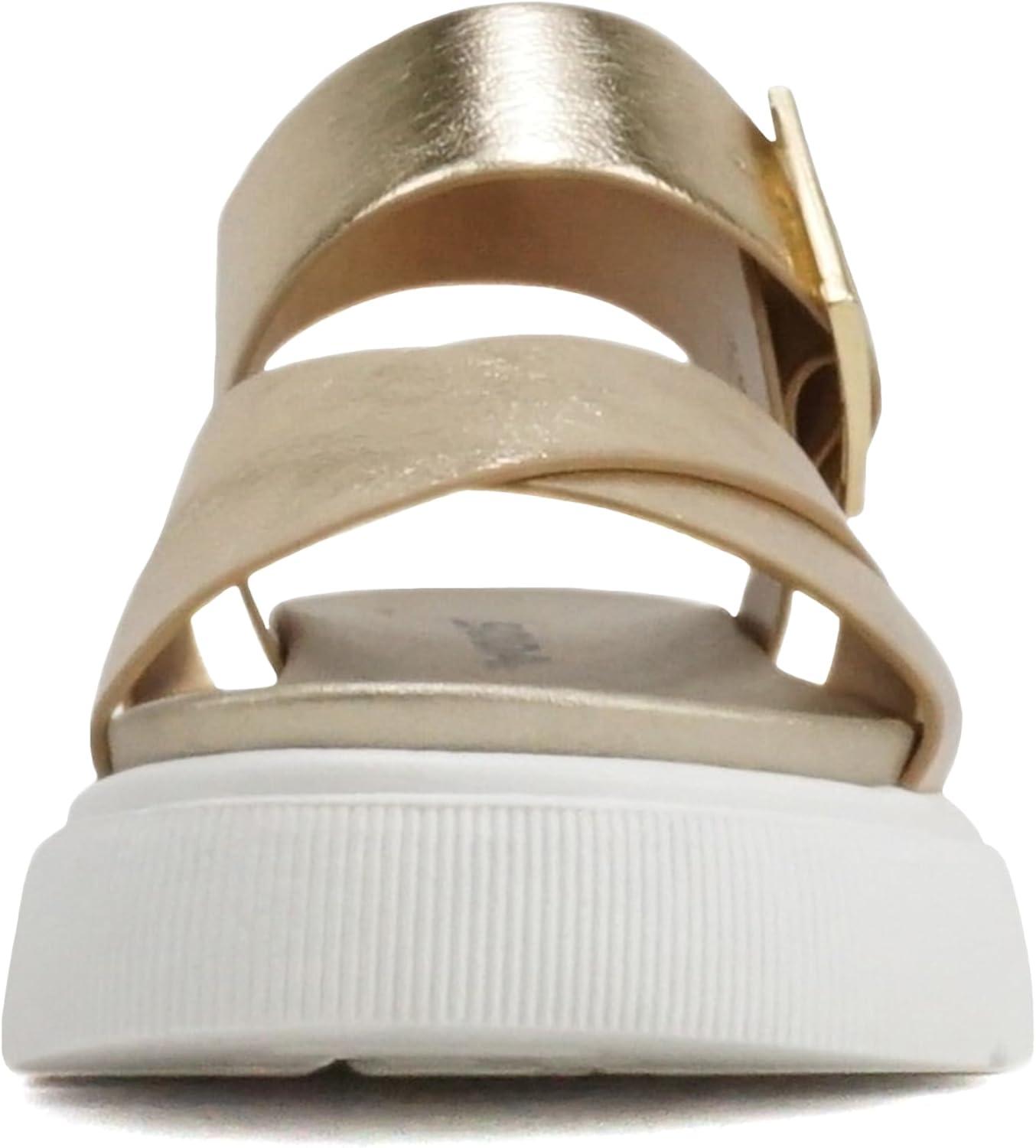 imageSoda Carter  Women Open Round Toe Crisscross Upper Lug Sole Platform Sandal with Adjustable Ankle StrapGold
