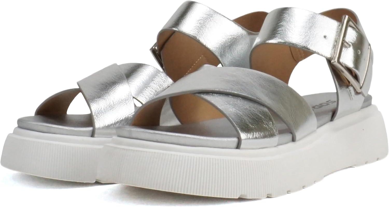 imageSoda Carter  Women Open Round Toe Crisscross Upper Lug Sole Platform Sandal with Adjustable Ankle StrapSilver