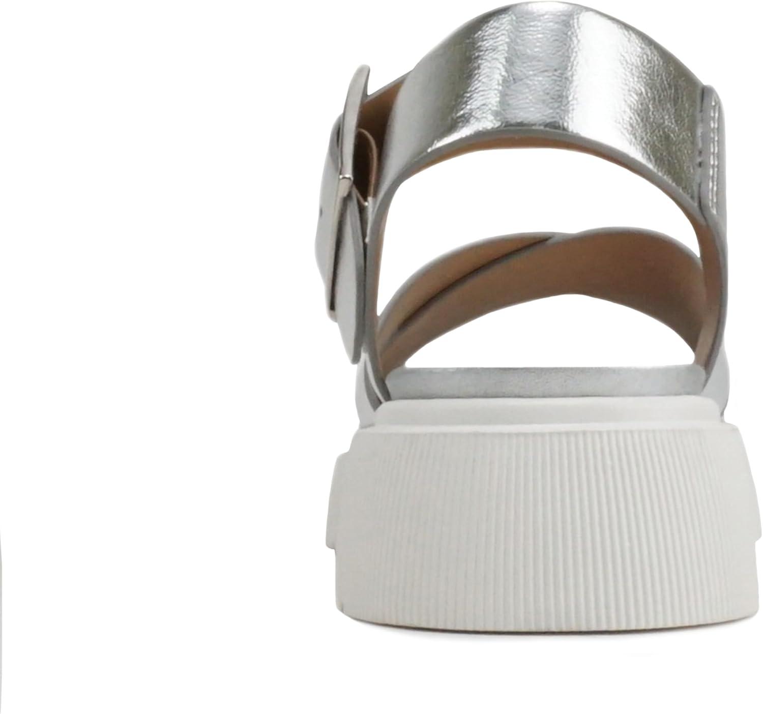 imageSoda Carter  Women Open Round Toe Crisscross Upper Lug Sole Platform Sandal with Adjustable Ankle StrapSilver