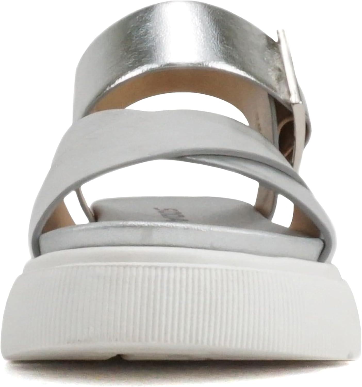 imageSoda Carter  Women Open Round Toe Crisscross Upper Lug Sole Platform Sandal with Adjustable Ankle StrapSilver