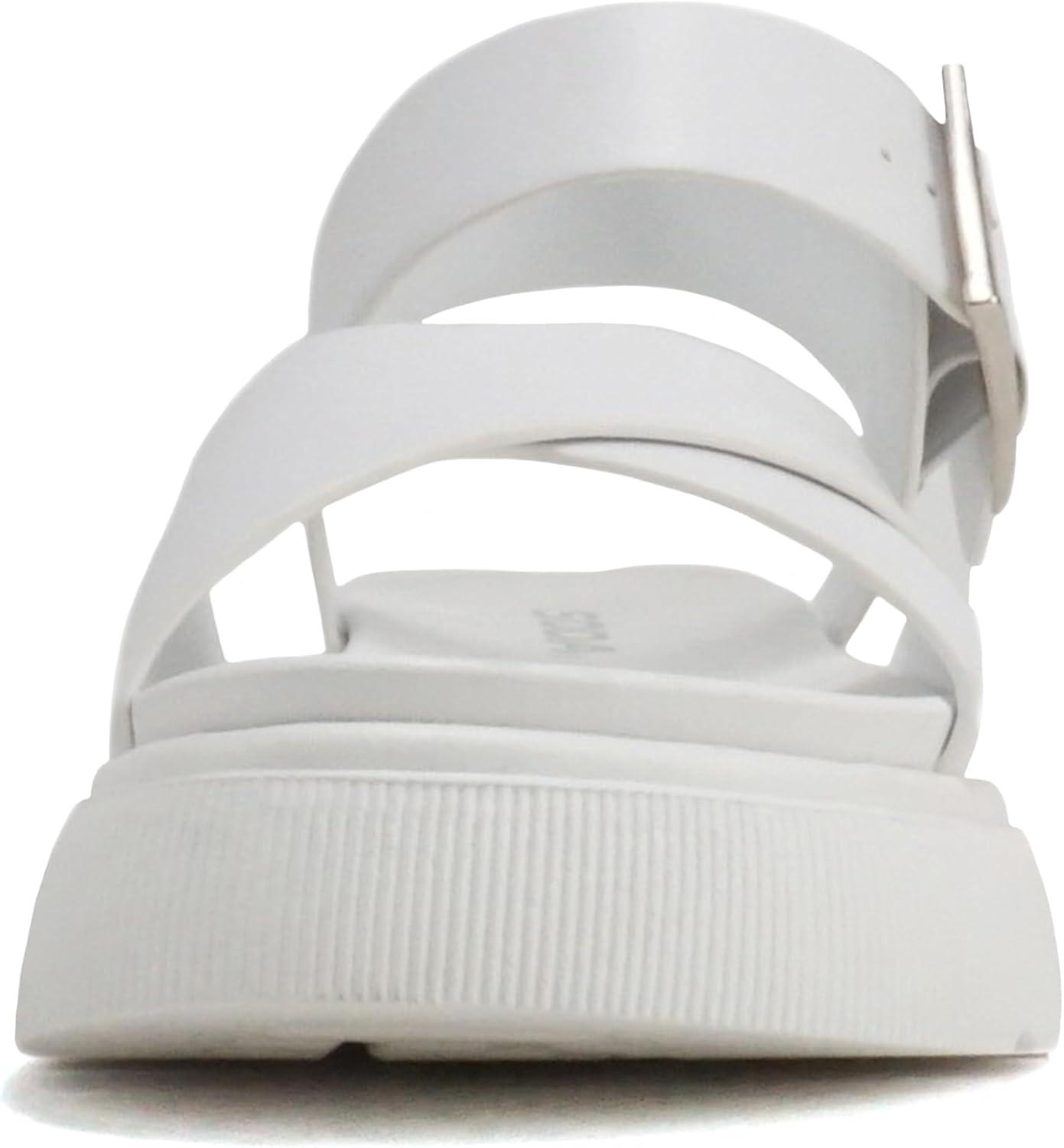imageSoda Carter  Women Open Round Toe Crisscross Upper Lug Sole Platform Sandal with Adjustable Ankle StrapWhite Pu