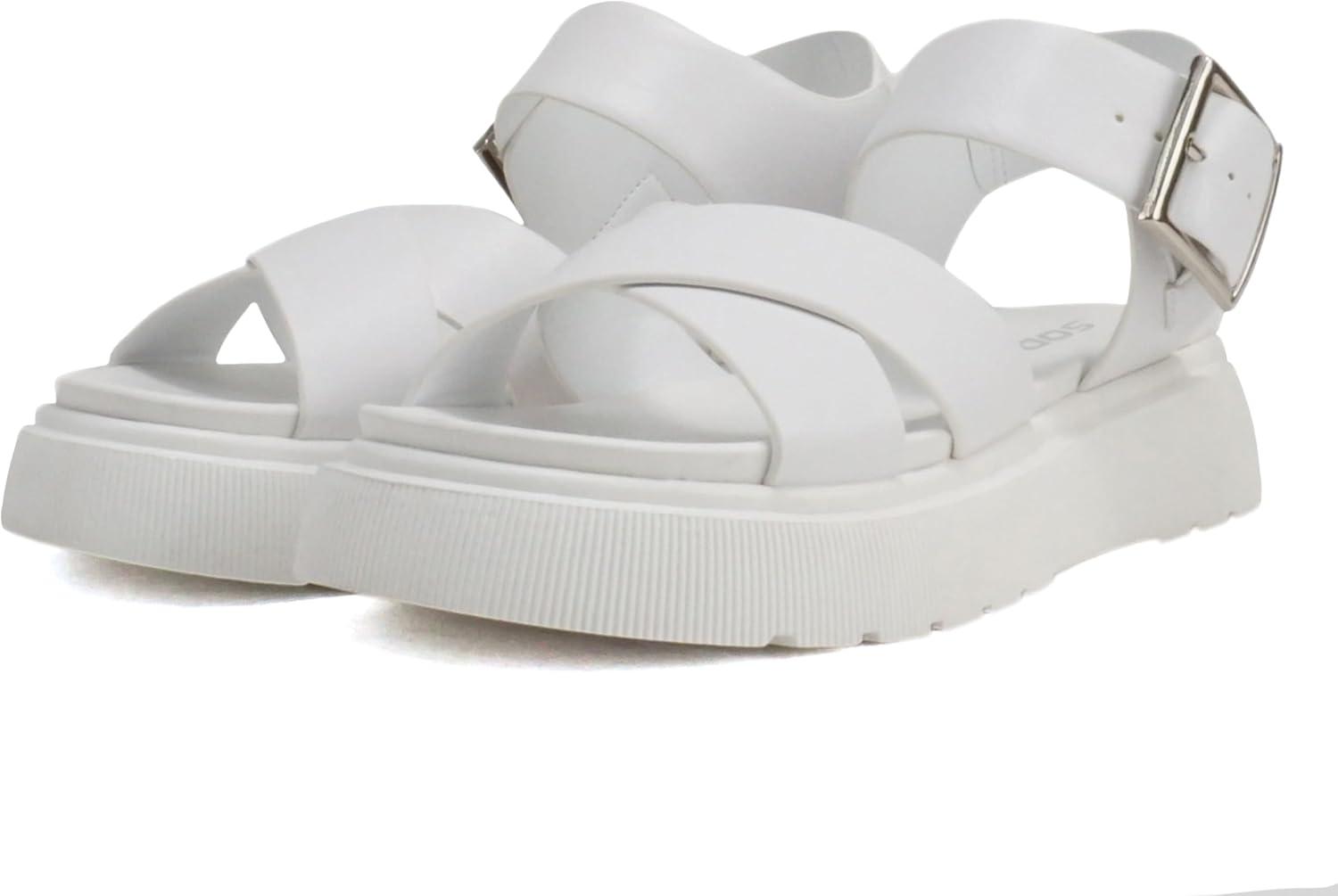 imageSoda Carter  Women Open Round Toe Crisscross Upper Lug Sole Platform Sandal with Adjustable Ankle StrapWhite Pu