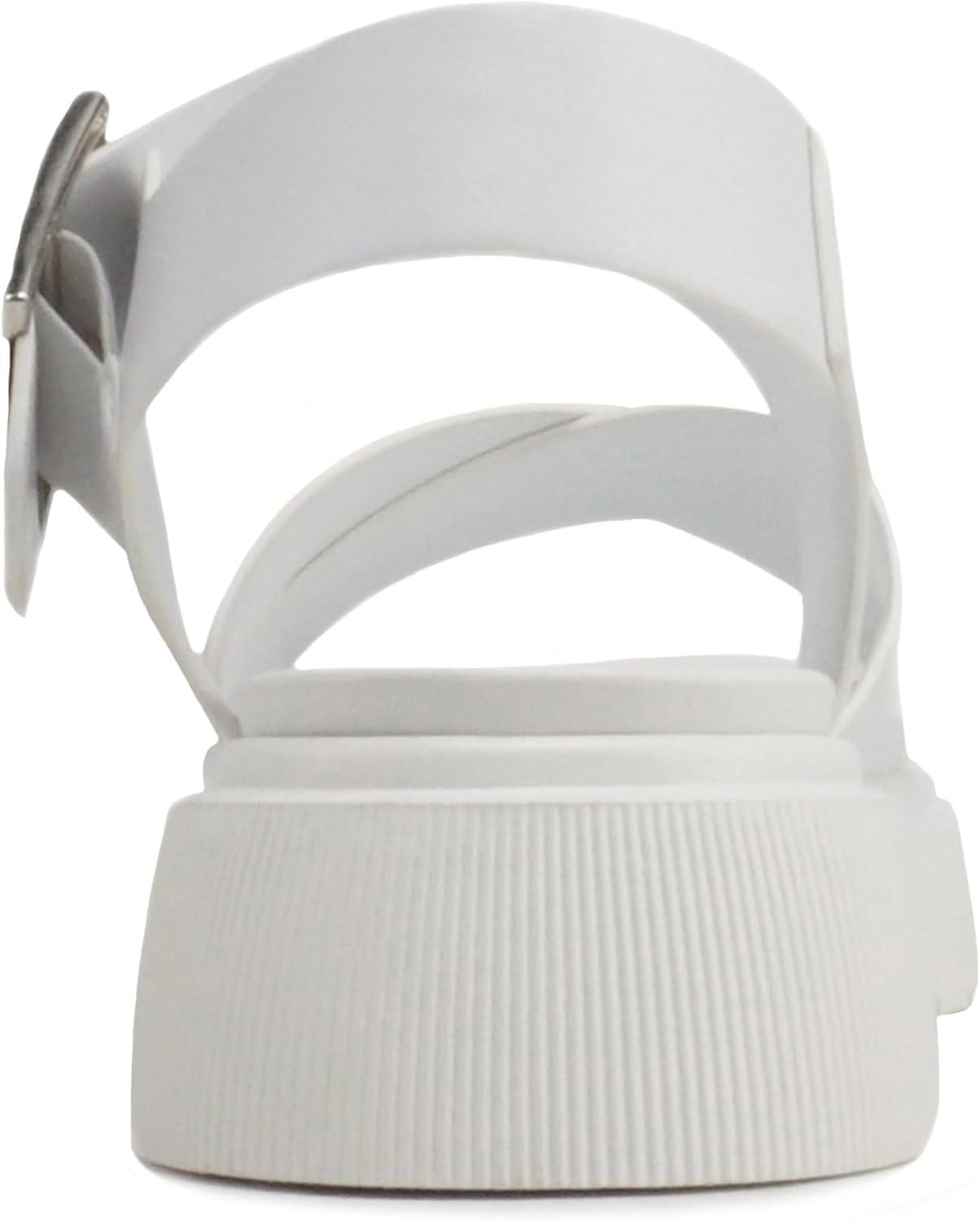 imageSoda Carter  Women Open Round Toe Crisscross Upper Lug Sole Platform Sandal with Adjustable Ankle StrapWhite Pu