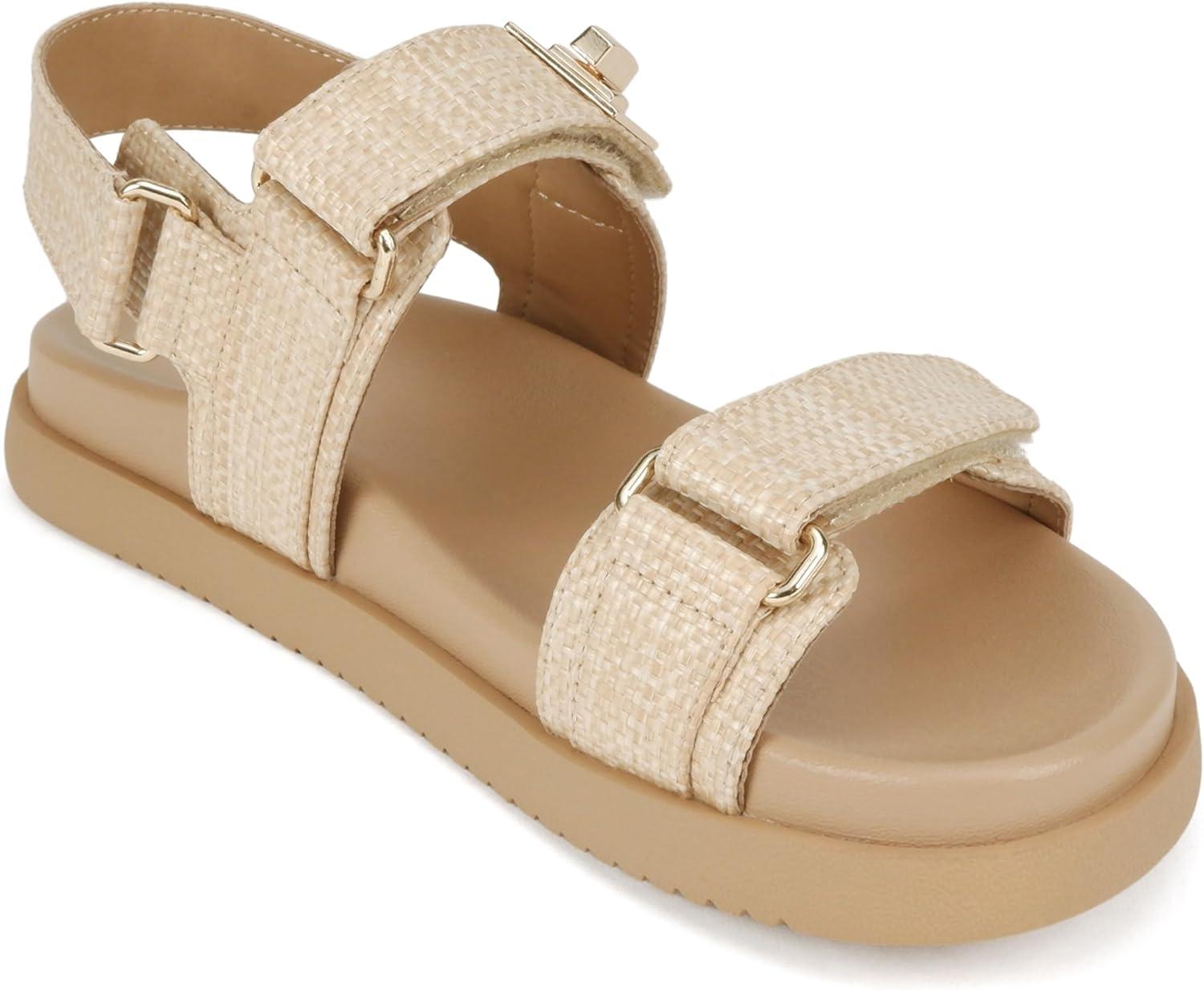 imageSoda Cobber  Women Round Toe Double Band Slingback Flat SandalRaffia
