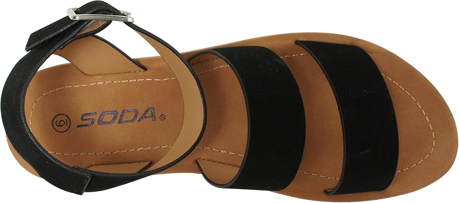 imageSoda DOZEN  Women Casual Open Toe Two Bands with Ankle Buckle Strap Fashion Slide Flat SandalBlack Nbpu