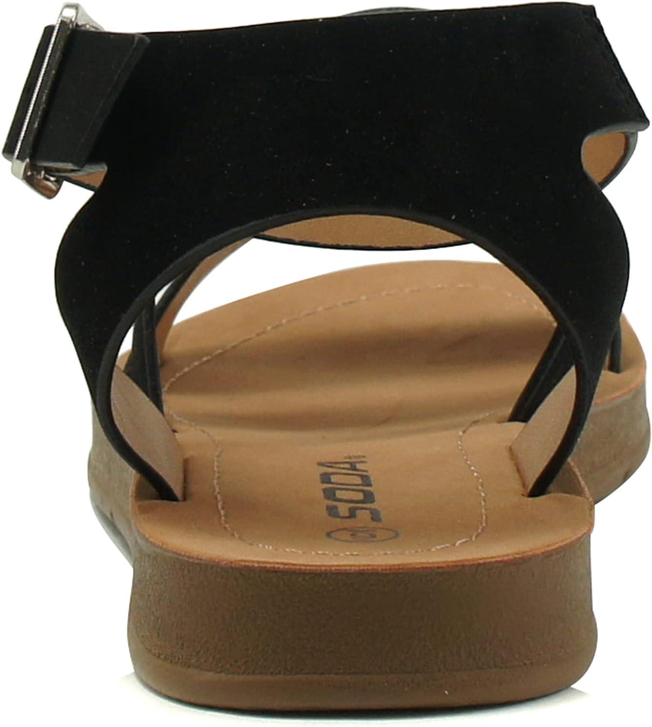 imageSoda DOZEN  Women Casual Open Toe Two Bands with Ankle Buckle Strap Fashion Slide Flat SandalBlack Nbpu