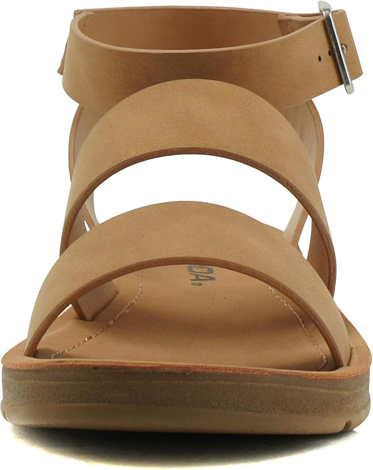 imageSoda DOZEN  Women Casual Open Toe Two Bands with Ankle Buckle Strap Fashion Slide Flat SandalCoffee Nbpu