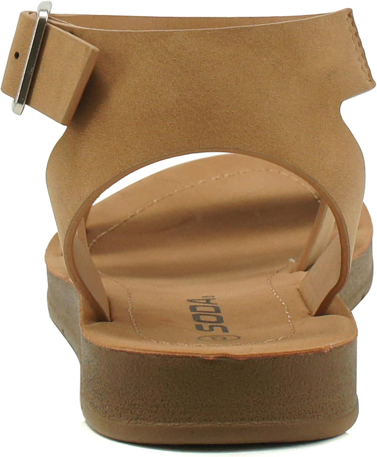 imageSoda DOZEN  Women Casual Open Toe Two Bands with Ankle Buckle Strap Fashion Slide Flat SandalCoffee Nbpu