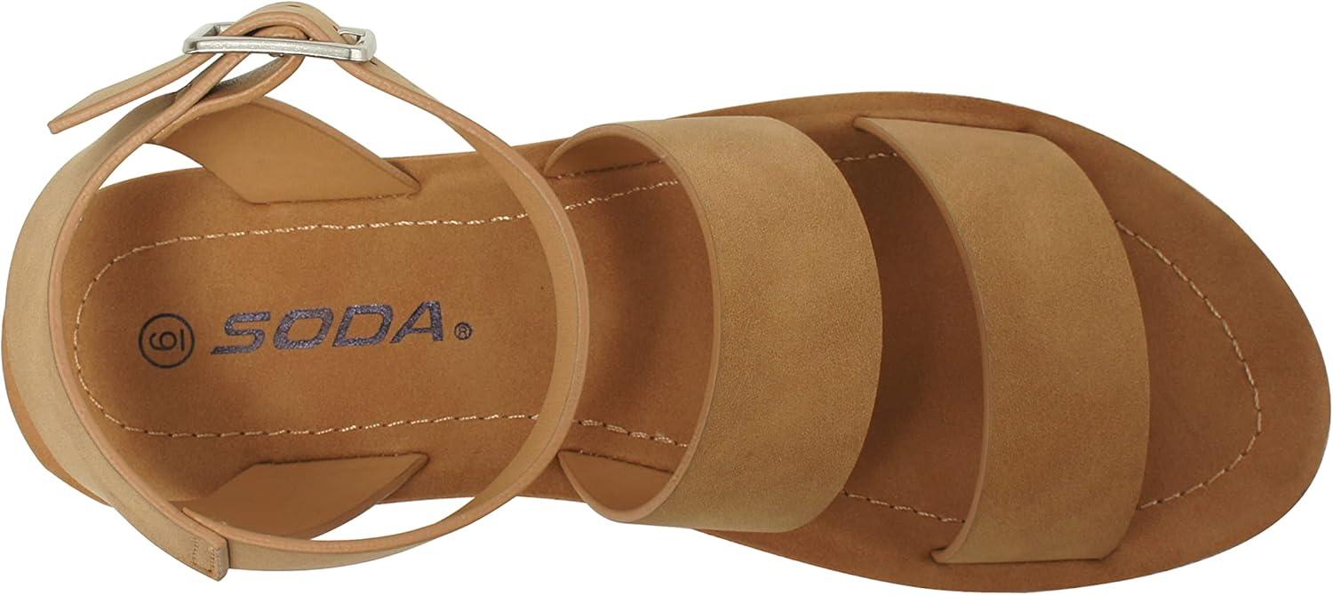 imageSoda DOZEN  Women Casual Open Toe Two Bands with Ankle Buckle Strap Fashion Slide Flat SandalCoffee Nbpu