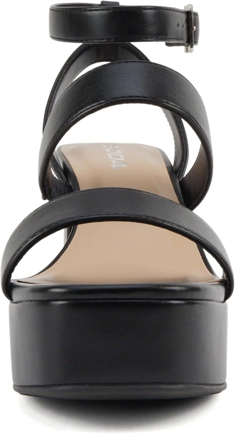 imageSoda Dudley  Women Square Toe Multi Band High Heel Platform Dress Sandal with Adjustable Ankle StrapBlack Pu