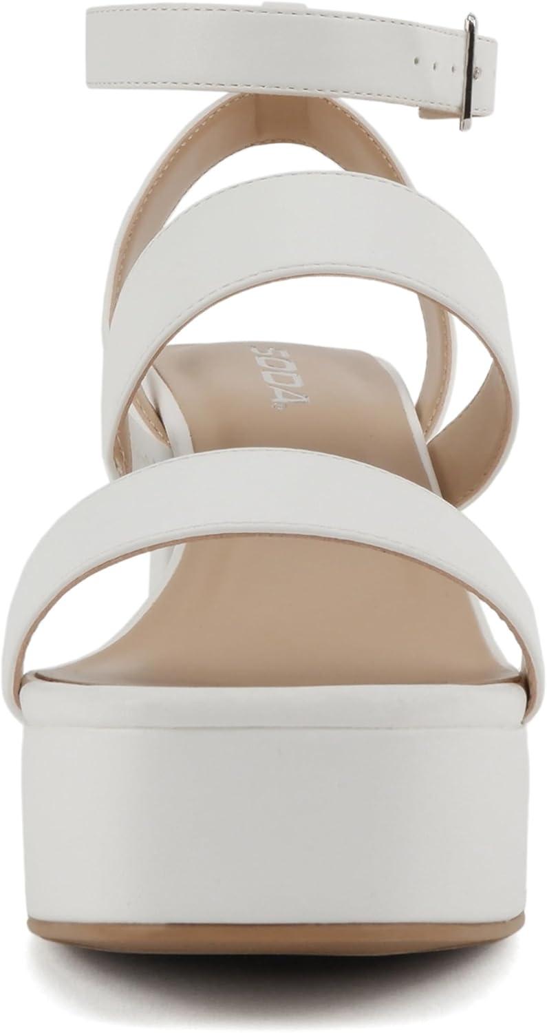 imageSoda Dudley  Women Square Toe Multi Band High Heel Platform Dress Sandal with Adjustable Ankle StrapWhite Pu