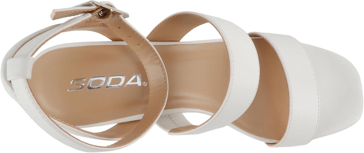 imageSoda Dudley  Women Square Toe Multi Band High Heel Platform Dress Sandal with Adjustable Ankle StrapWhite Pu